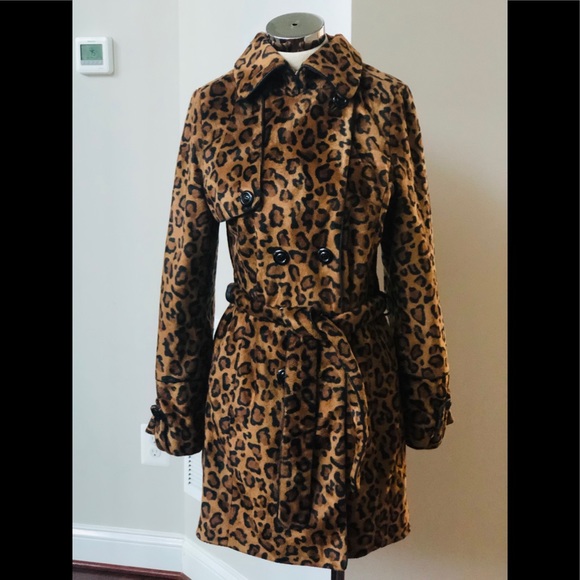 Betsey Johnson Leopard Print Faux Fur trench coat Sz m - Picture 10 of 16
